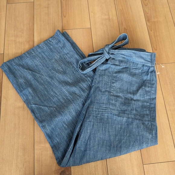 J. Crew Chambray Tie Front Wide Leg Loose Fit Pants Gray Blue Size US 4 - Picture 3 of 7